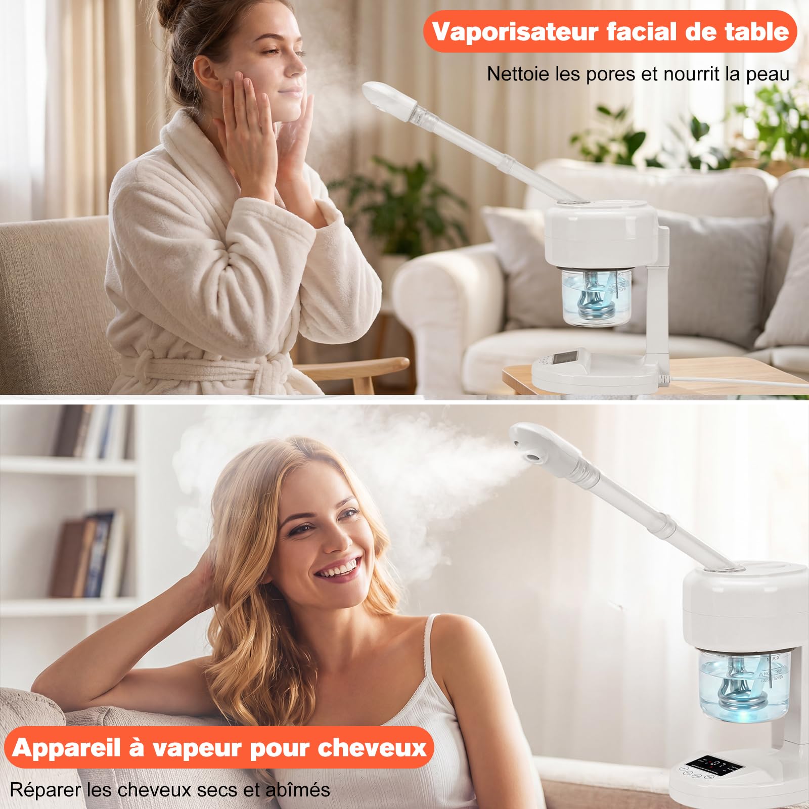 Vapeur portable pour le visage, ozone et brume chaude, humidificateur de table pour spa du visage, soins de la peau à domicile, salon de beauté professionnel avec buse rotative à 360 °