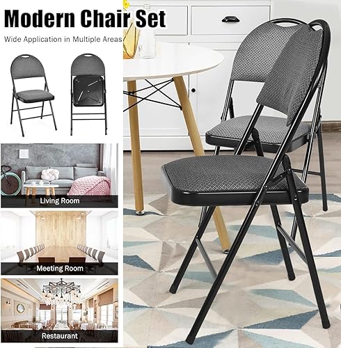 Miniatura 5 de GOFLAME Paquete de 2 sillas plegables, sillas plegables resistentes con asiento y respaldo acolchados, sillas de comedor acolchadas con marco de