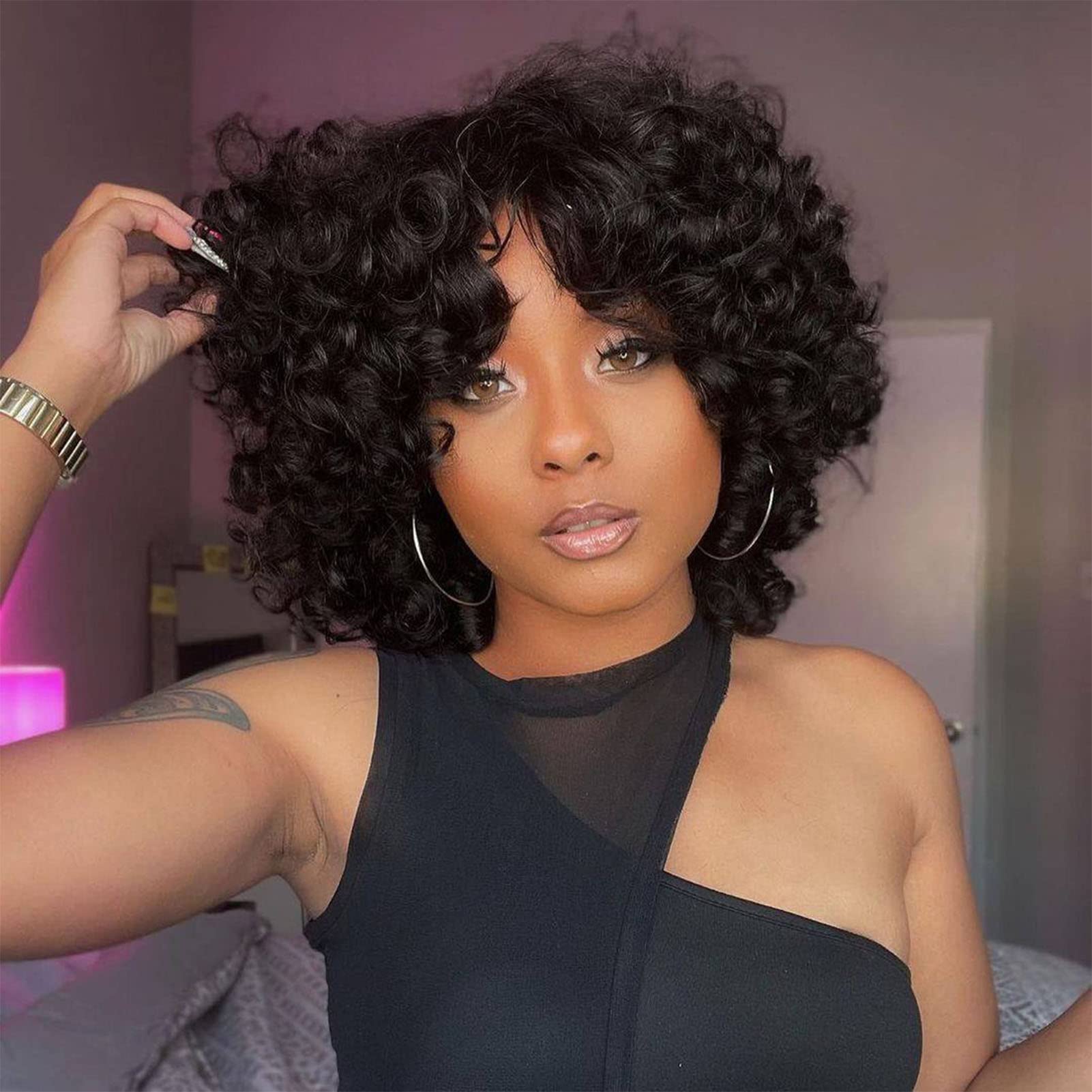 Image of Short curly blunt cut black