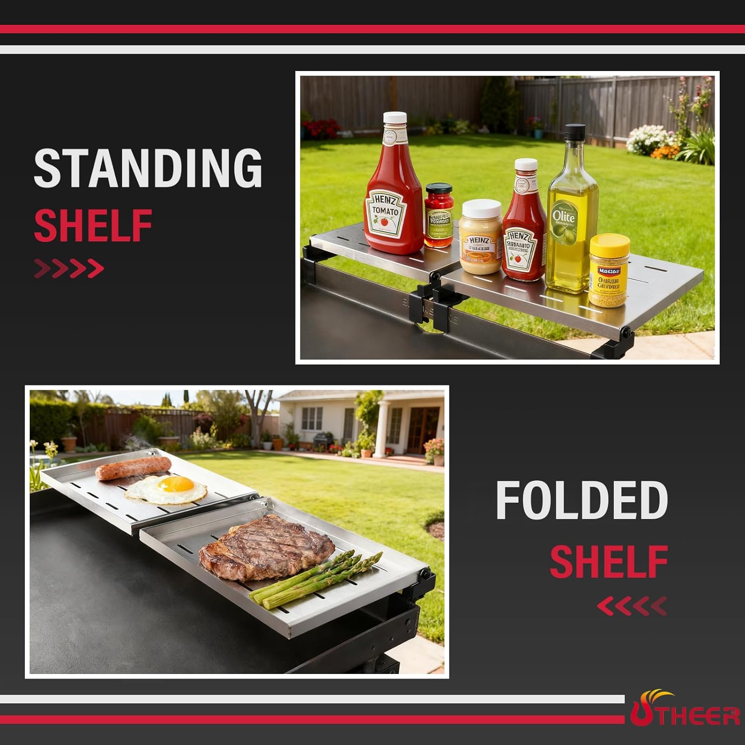 Utheer 2-Pack Griddle Warming Rack for Blackstone 28" Griddles, Stainless Steel Flat Top Grill Accessories | Reversible Rack Adds Prep Space, Foldable Clip-On Design Expands Cooking & Holding Area