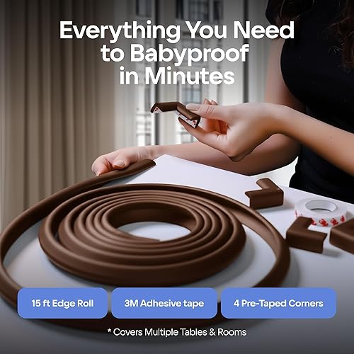 Miniatura 3 de Furniture Edge - Protectores de esquina y de 16.2 pies, cojín de espuma protectora, parachoques de 15 pies, 4 esquinas adhesivas seguras para niños,