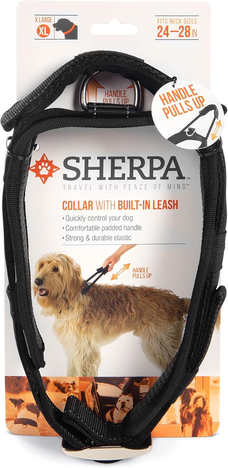 Sherpa Dog Collar, Built-in Quick Grab Handle, Padded - Black, Extra Large