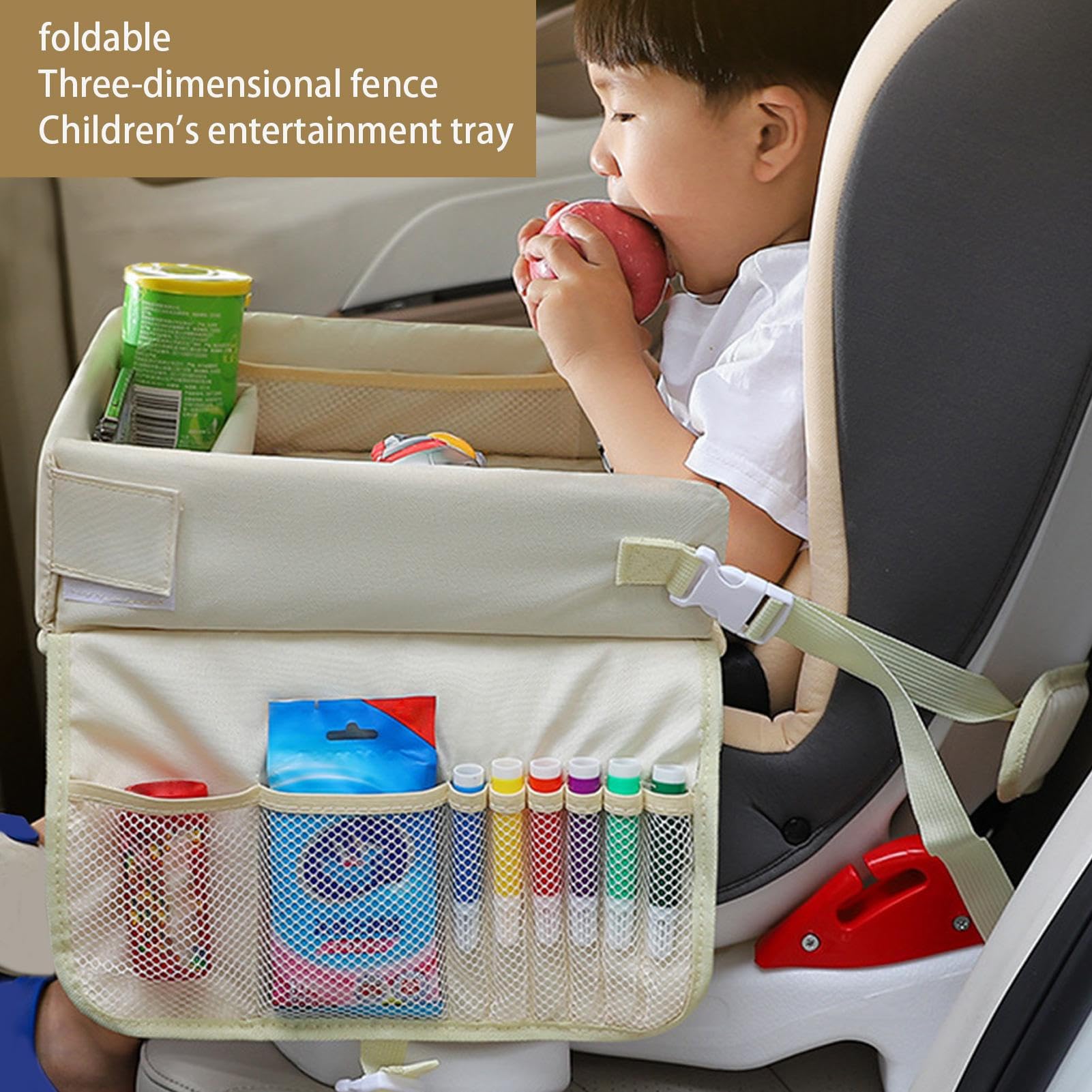Plateau siège d'auto, Plateau siège Pliable imperméable à Plusieurs Poches, Table porgrancapacité pour Manger, Dessiner, Plateau siège Voyage en Voiture pour Le