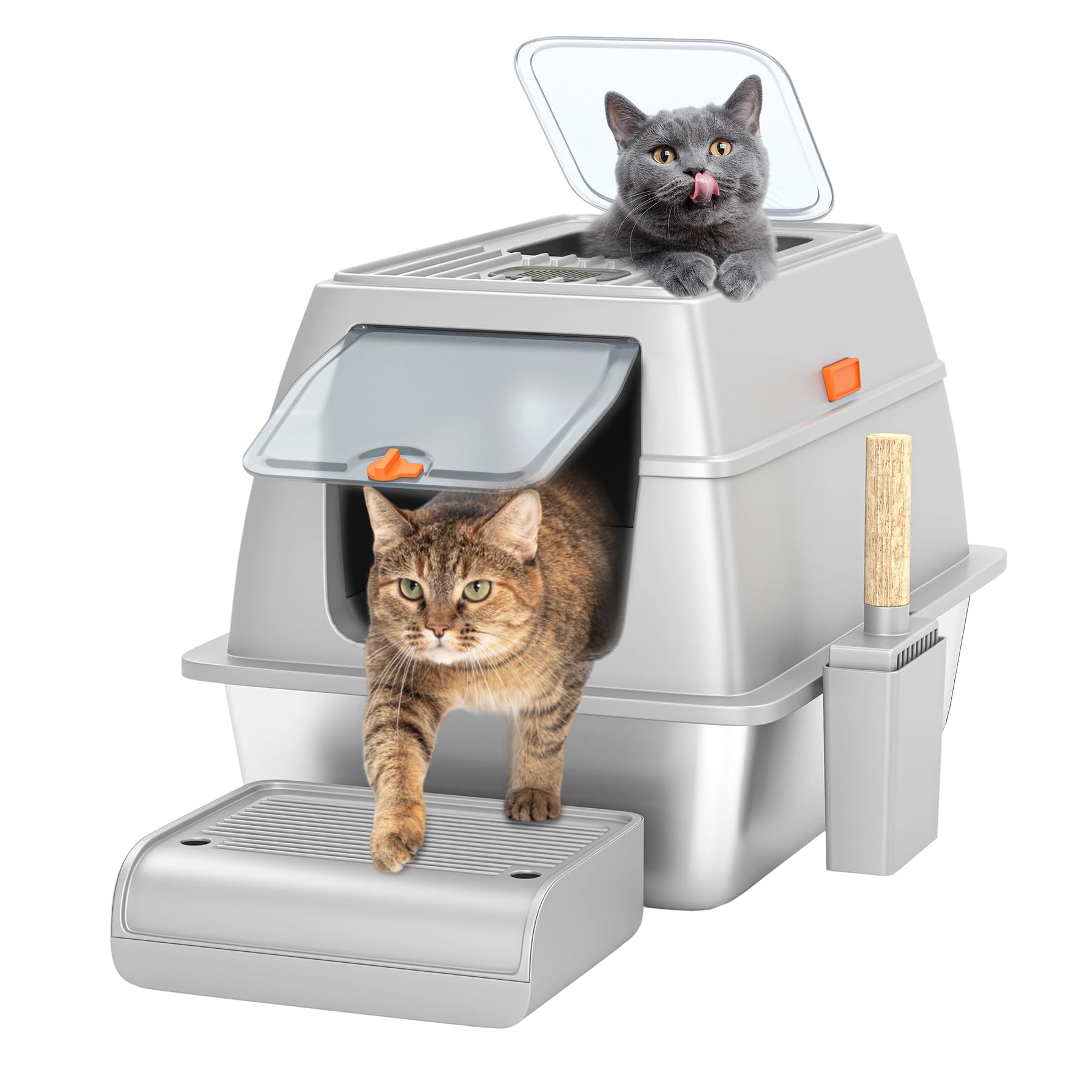 Stainless Steel Cat Litter Box with High Sides, Anti-Leak & Anti-Splash Design, Spacious & Easy to Clean Metal Litter Pan with Scoop，Durable, Odor-Free & Rust-Resistant for Large Cats