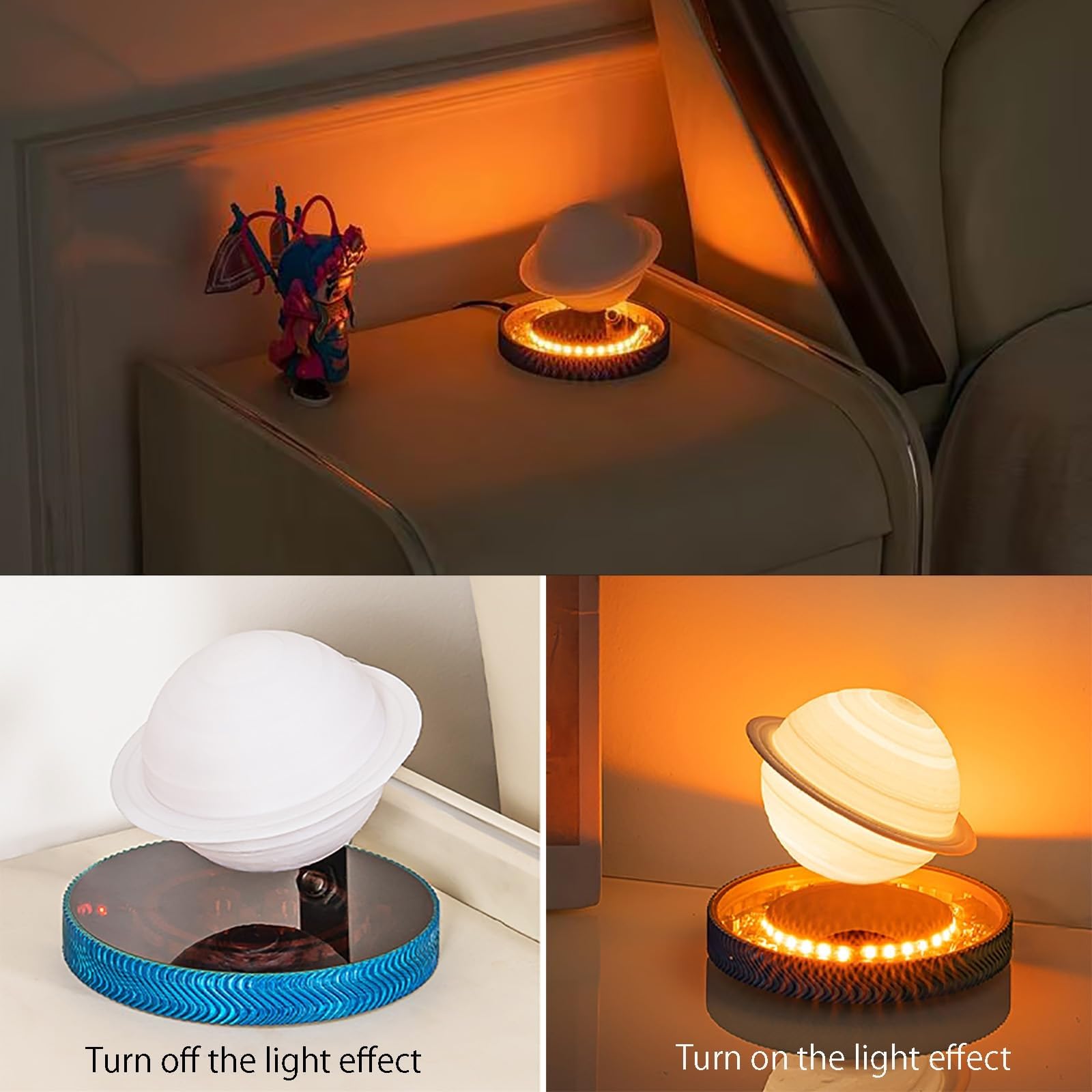 Générique Lampe Saturne Lévitante，Rotation Flottante 360°，Veilleuse 3D Magnétique，Base Lumineuse，Contrôle Tactile 3 Modes Couleur Pour Chambre Et Bureau(12cm Saturn)
