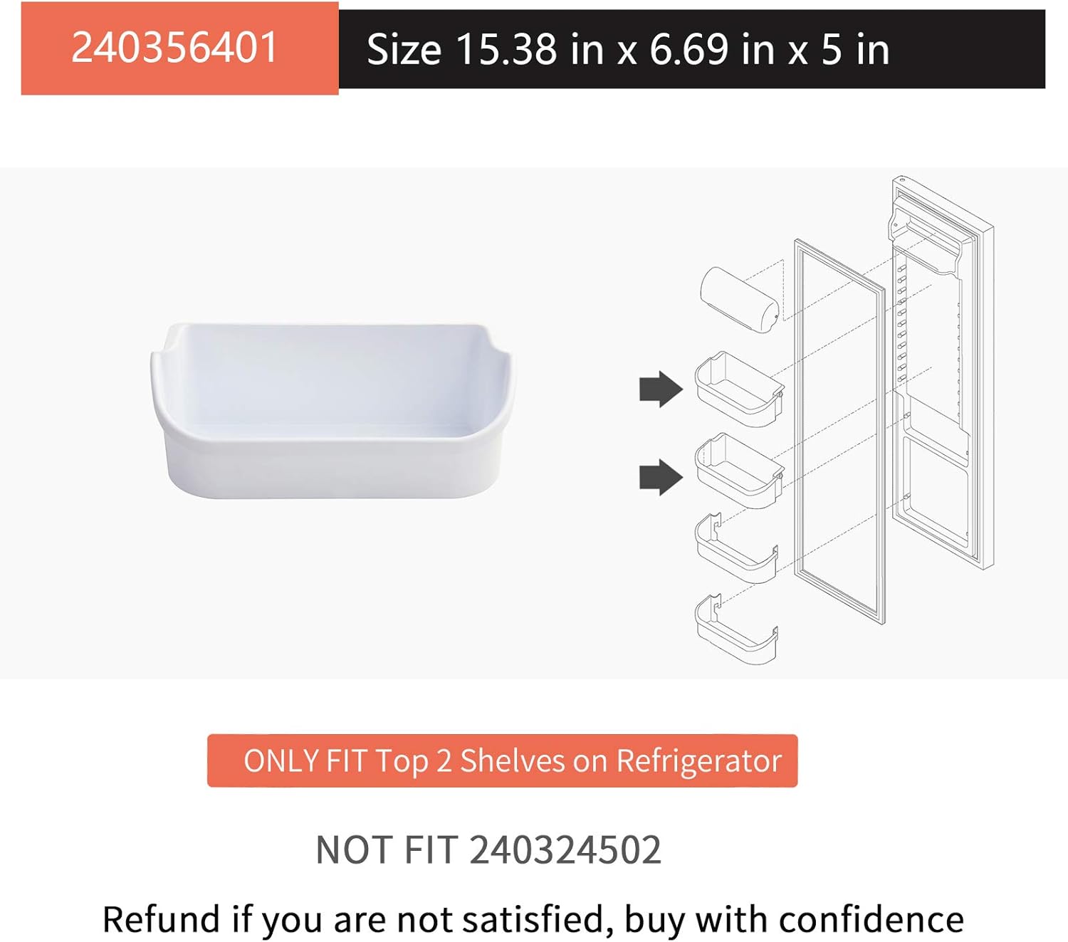 2 Packs 240356401 Durable refrigerator Door Shelf Replacement, Length 15.38", Compatible frigidaire and electrolux Side Bin, Top 2 shelves on refrigerator side, Replac 240356402,240356406, 240356409 : Appliances