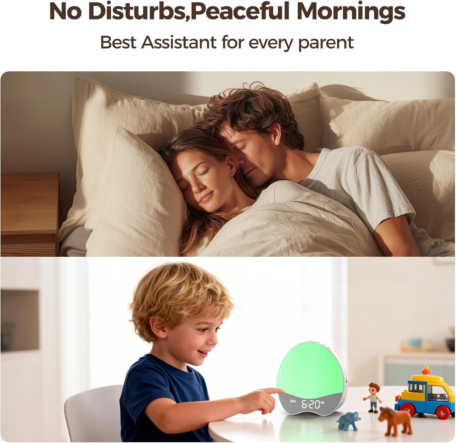 Ok to Wake Alarm Clock for Kids, Sleep Trainer with Night Light, White Noise Sound Machine, Dimmable Digital Display, 21 Soothing Sounds, Gentle Wake-up, Child Lock, for Kid, Toddler, Bedside, Bedroom