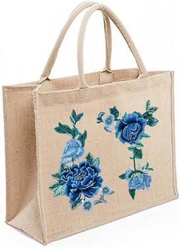 Miniatura 5 de 2 piezas de parche de flores de peonía azul, parche floral bordado para ropa de bricolaje, jeans, manualidades de costura