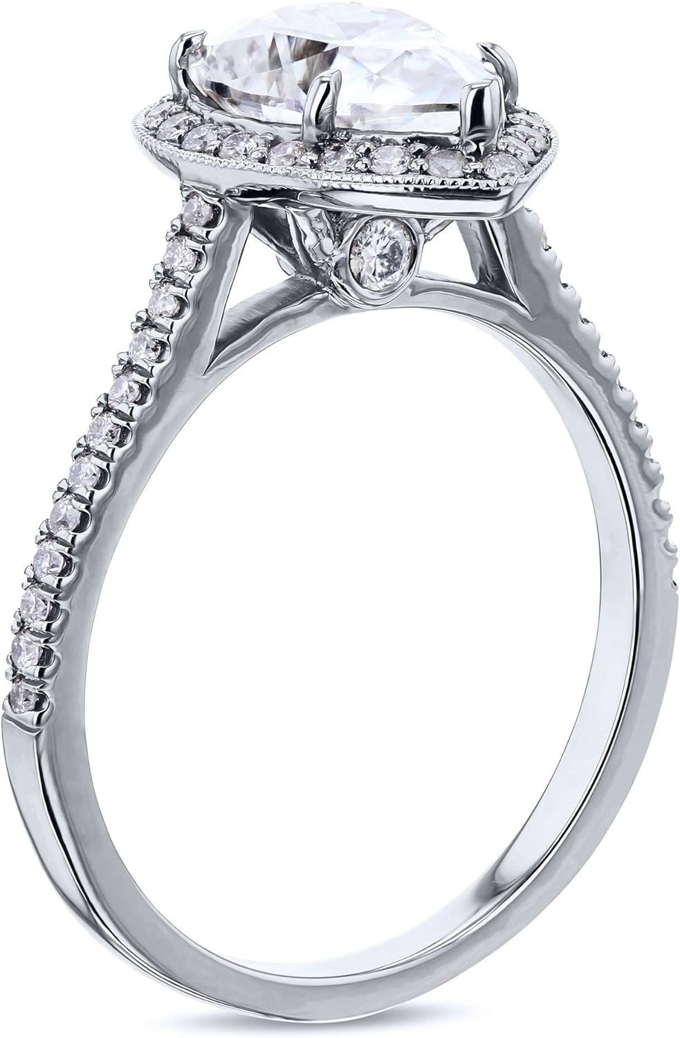 Kobelli Pear Shape Moissanite Halo Engagement Ring 2 1/2 CTW 14k White Gold | 
