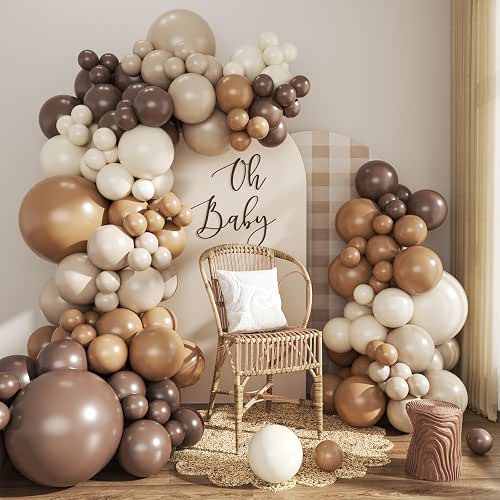 Cream Brown Balloons Arch Garland Kit, 124Pcs Coffee Themed Bar