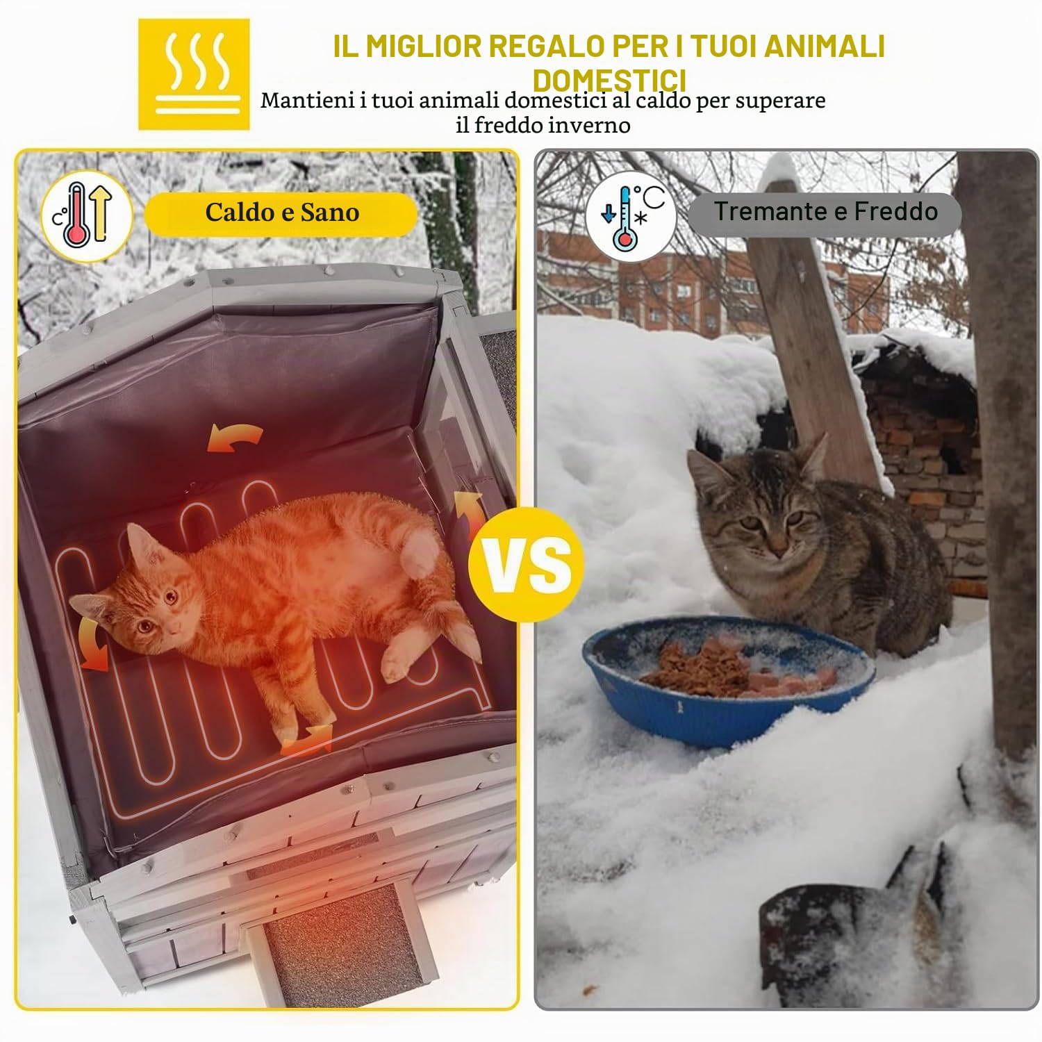Casetta per cani in legno per esterni e interni, cuccia per animali domestici, cani, gatti, coniglietti e altri piccoli animali (classica, 2 livelli curvi superiore riscaldata)