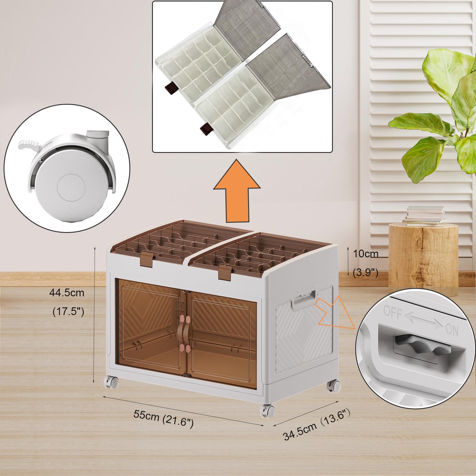 Aufbewahrungsbox aus Kunststoff mit Deckel, 72 l, zusammenklappbar, stapelbare Aufbewahrungseinheit mit Rollen, Aufbewahrungswürfel mit Tür zum Öffnen für Küche, Bad, Innen- und Außenbereich (TL55-2)