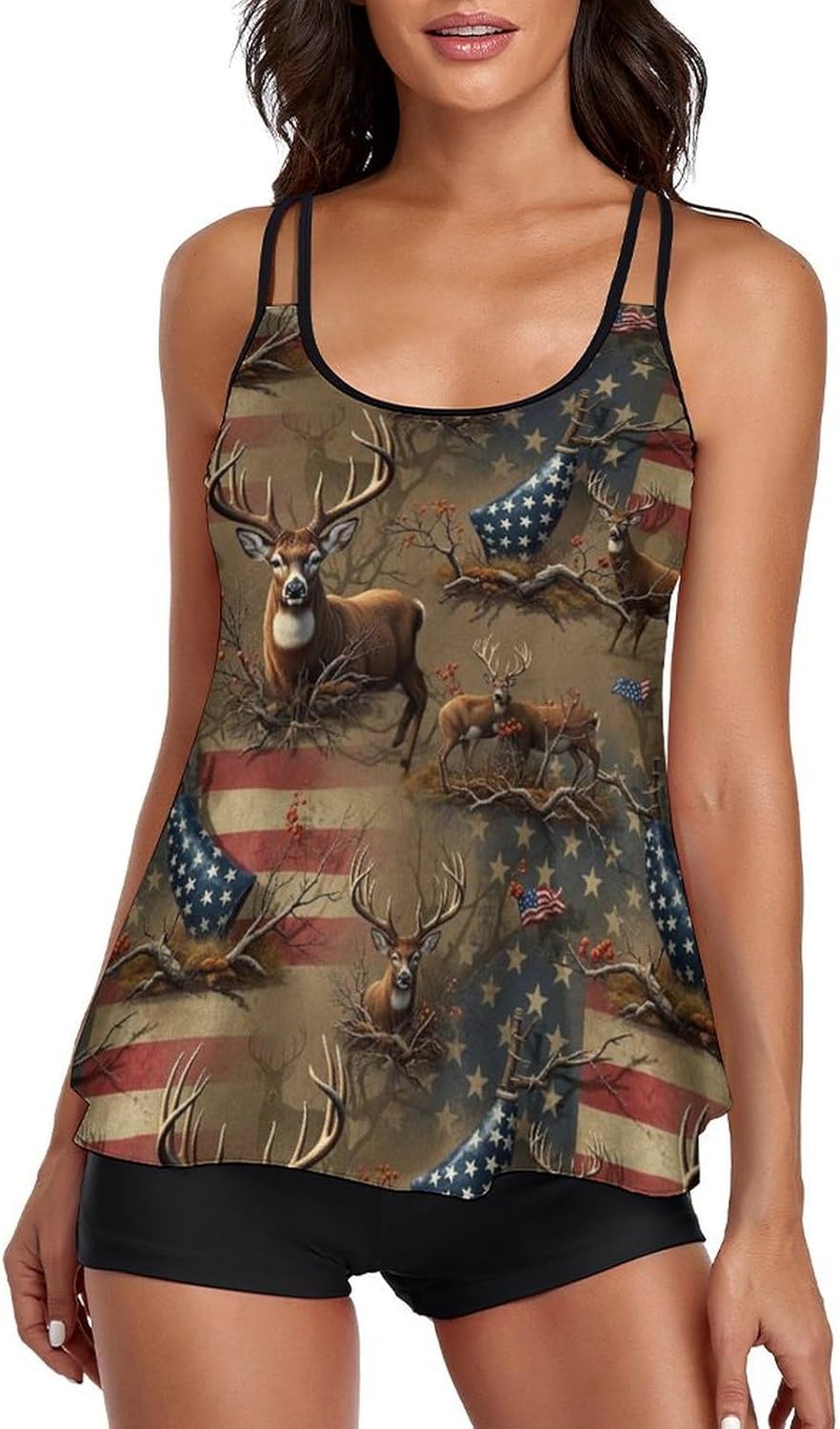 Women's Athletic Tankini Swimsuit, 2 Piece Modest Bathing Suit with Tank Top and Shorts