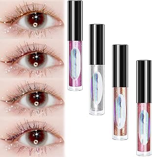 4PCS Diamond Glitter Mascara Topper, 4D Glitter Silk Fiber Lash Mascara for Shiny Lengthening Lash, Long Lasting Waterproof Curling Voluminous Colored Sparkling Mascara, for Stage Party Wedding