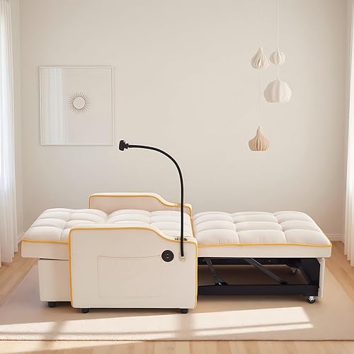 Miniatura 6 de Sofá cama convertible 3 en 1, cómodo sofá reclinable, reclinables pequeños para espacios pequeños, sofá plegable portátil, con bolsillo lateral y