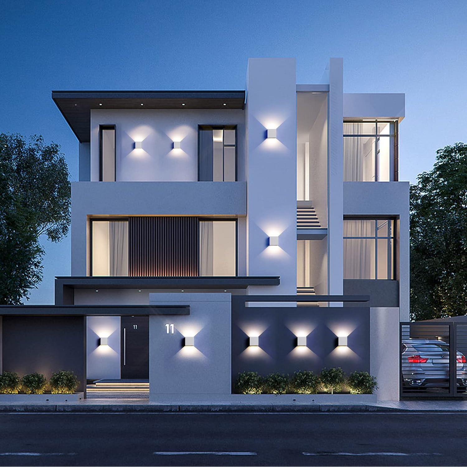 Mille Lucciole 12W 4Pack Outdoor Wall Lights Exterior/Interior,LED White Outdoor Wall Sconces Light Fixtures Modern,IP65 Waterproof Square Aluminum Wall Lamps, Up and Down Lights 3000K Warm Lights