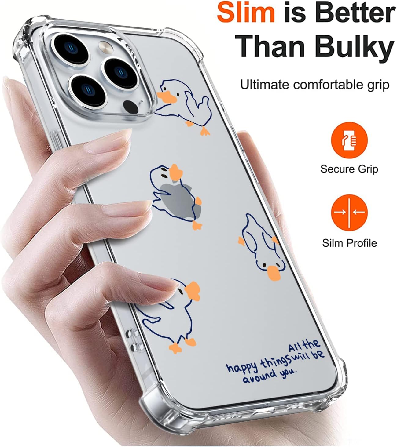 Lovely Duck Phone Case for iPhone 15 PRO Cute Duck Case Cover Clear Phone Case w/Four Corner Reinforced Shockproof Girly Women Phone Cover Transparent with Cute Design - Image 6