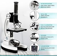 Vista 2 de AmScope-Kids 120X-1200X Kit de microscopio para estudiantes de microscopio de brazo metálico blanco para principiantes y telescopio refractor