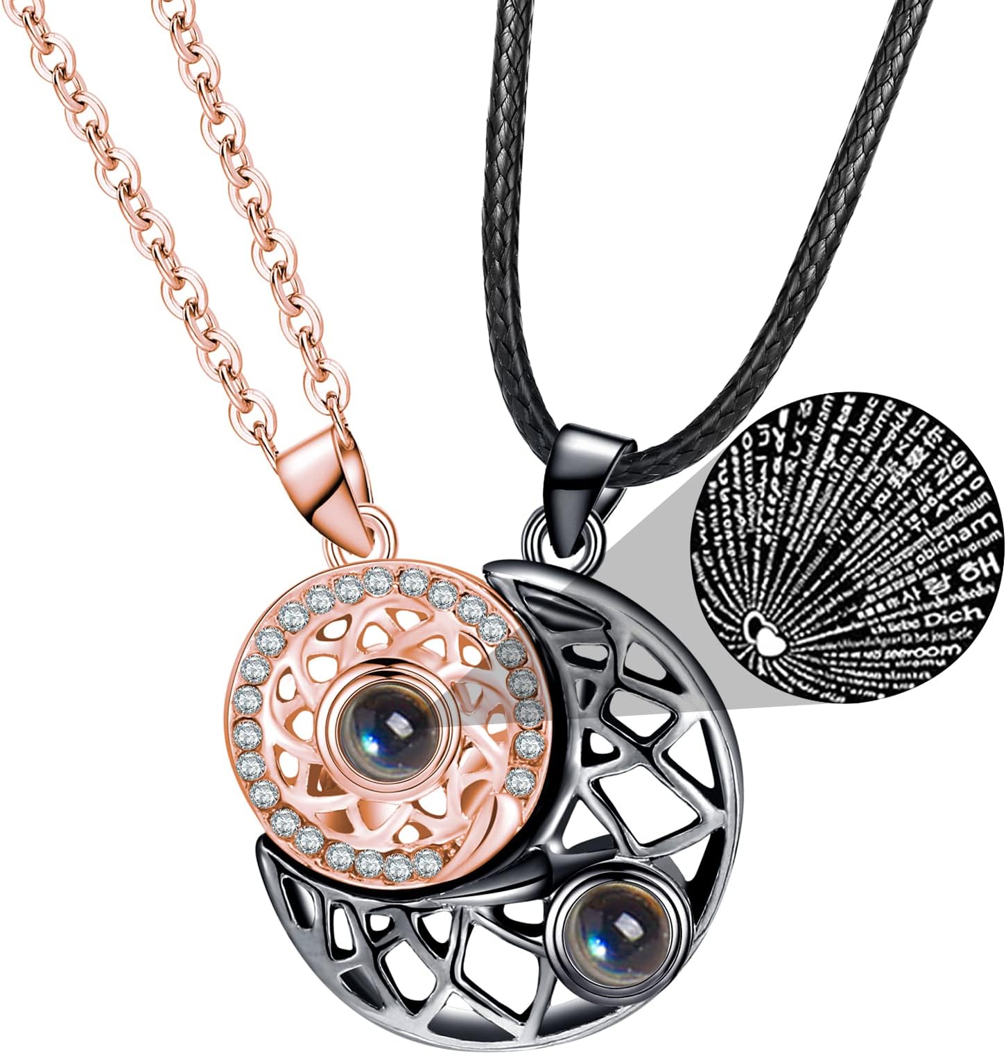 Promise Necklace for Him Couple Necklace Matching Sun and Moon Necklaces for Him and Her I Love You 100 Languages for Husband Wife Couples