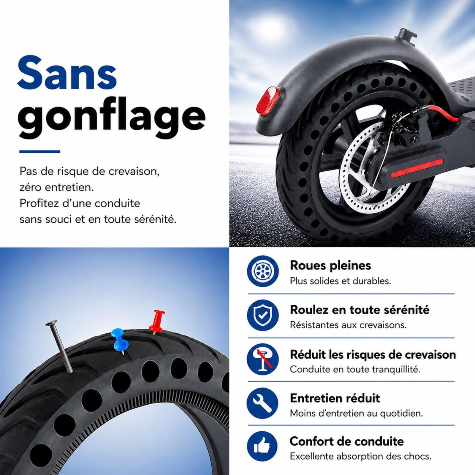 ANSENI Pneu Plein 8,5 Pouces Pneu de Remplacement Antidérapant pour Trottinette Électrique,Compatible avec Xiaomi M365/1S/Essential/Pro/Pro