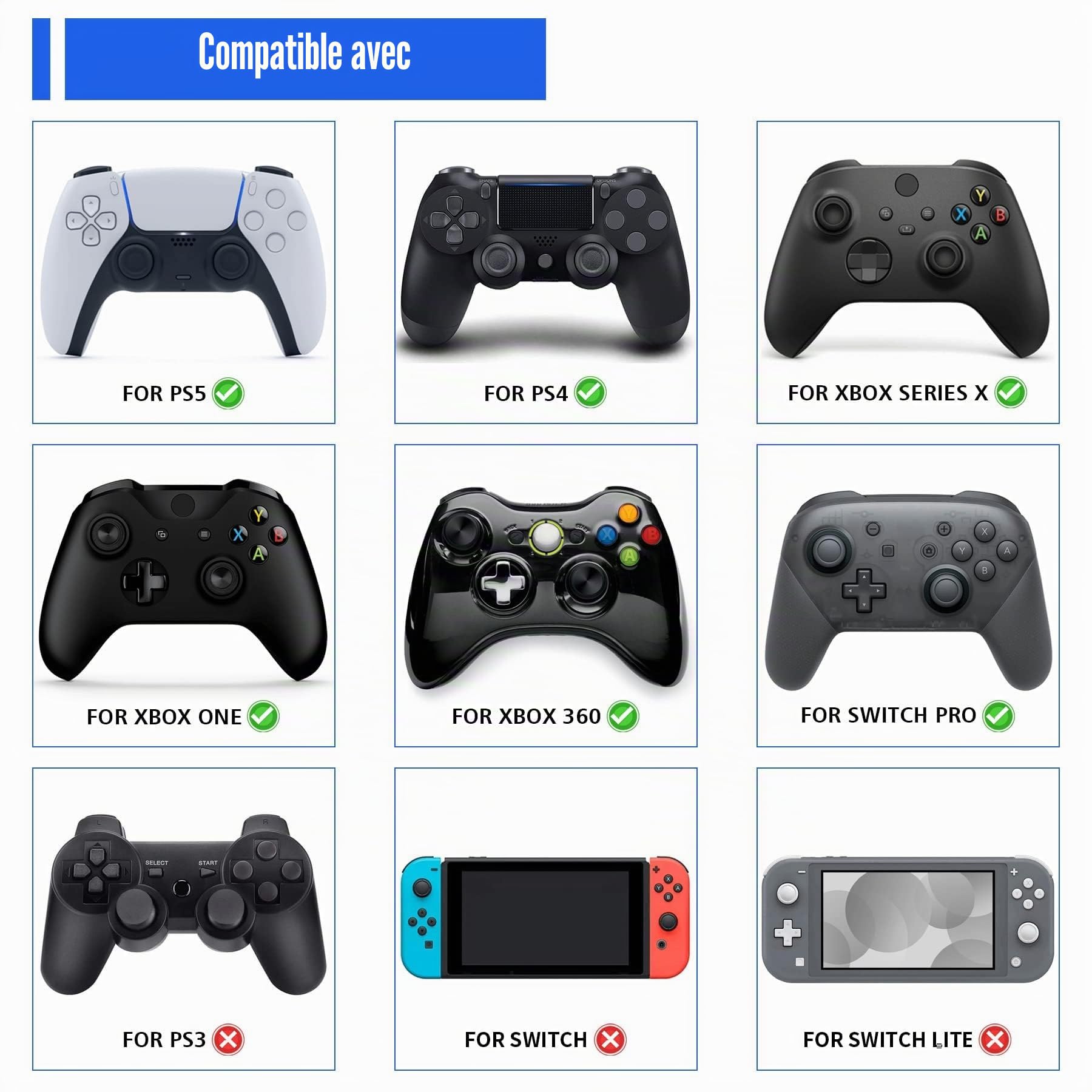 playvital Support pour ps5 Porte Manette pour ps4 Socle Controller Stand Holder pour Xbox Series X/S,pour Switch Pro pour Xbox One X S-Noir Pure,2 PCS