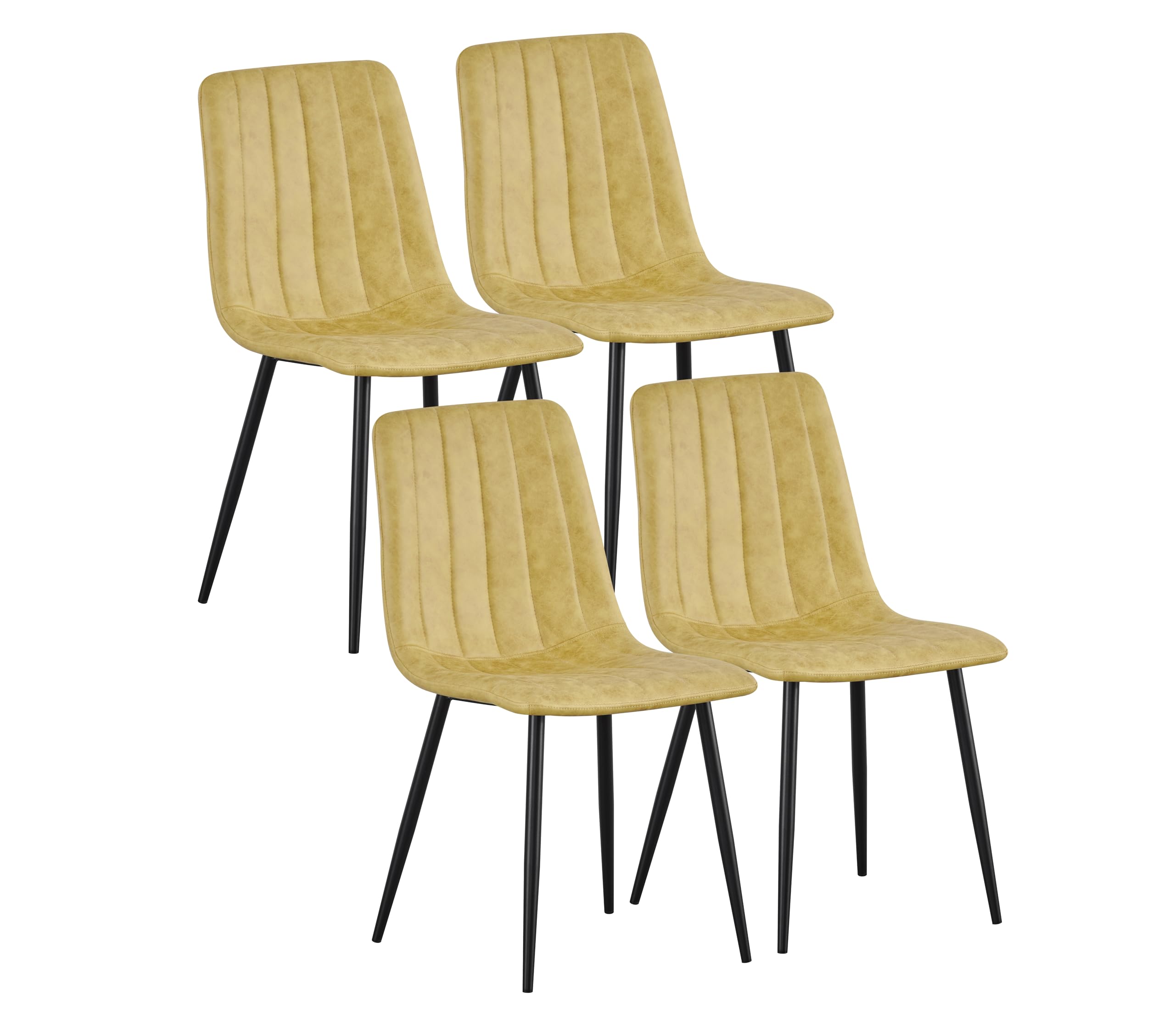 MOF Dining Chairs Set of 4–Faux Suede Dining Chair with Padded Seat, Tufted Back and Sturdy Metal Legs–Modern Upholstery for Kitchen, Dining Room, Lving Room or Home Office (Yellow Stripe x 4)