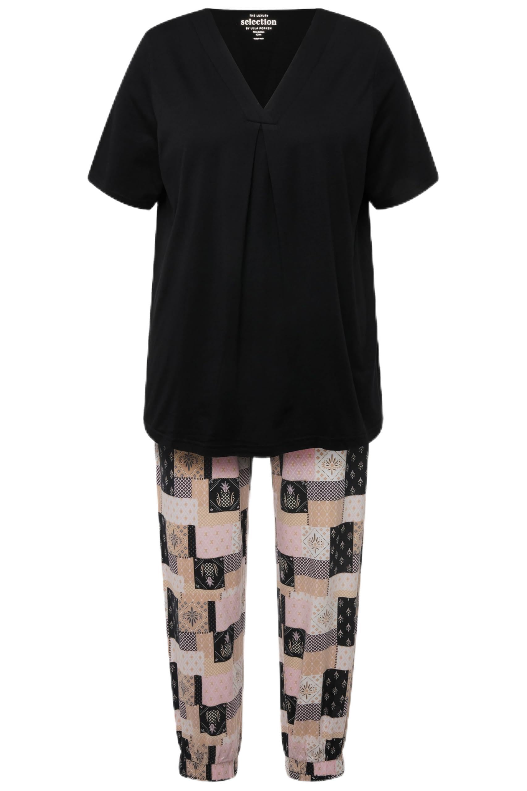 Ulla Popken Damen große Größen Übergrößen Plus Size Schlafanzug, V-Ausschnitt, Halbarm, Modalmix 830155