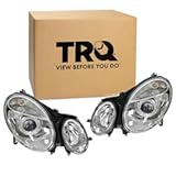 TRQ Driver and Passenger Side Headlight Assembly Set Compatible with 03-05 Mercedes Benz E320 E500 E55 AMG 06 Mercedes Benz E320 E350 E500 E55 AMG to 6 29 06 production date Halogen Only