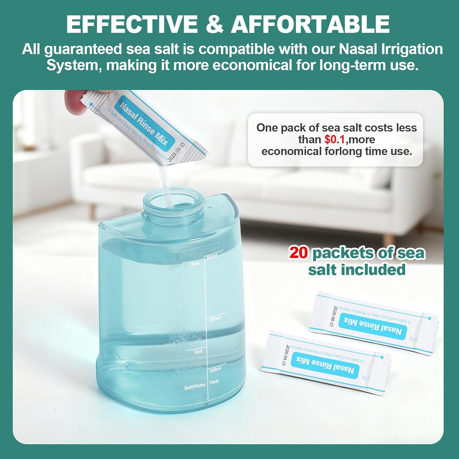 Nasal Irrigation System with 20 Saline Packets, Sinus Rinse Machine, Nose Sinus Cleaner Machine with Water Tank & Waste Collection Tank