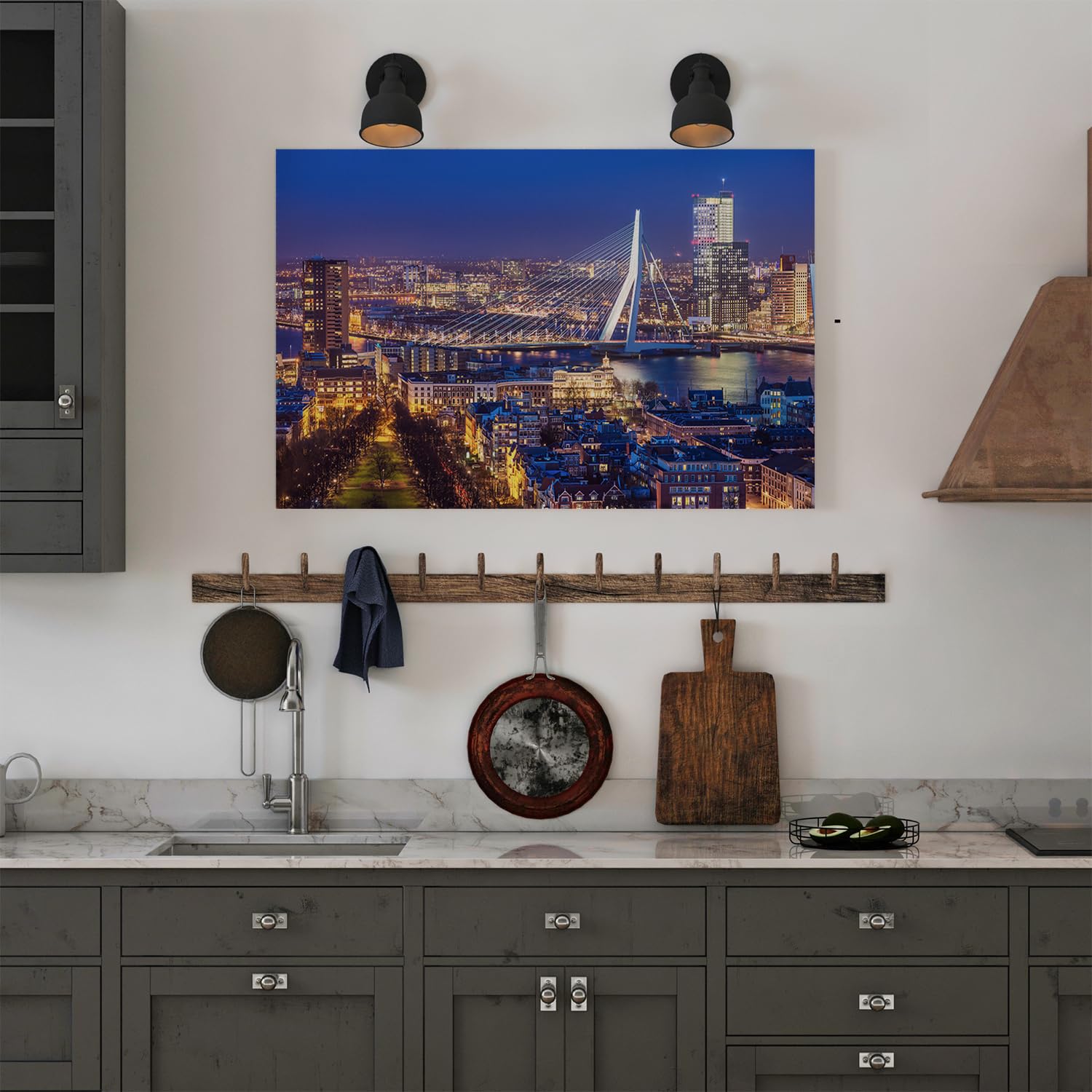 Artaza Cuadros Decoración Salón Modernos Skyline Rotterdam - 60x40 cm - Cuadros Decorativos Ciudad - Decoración Pared Puente - Lienzo Nocturno
