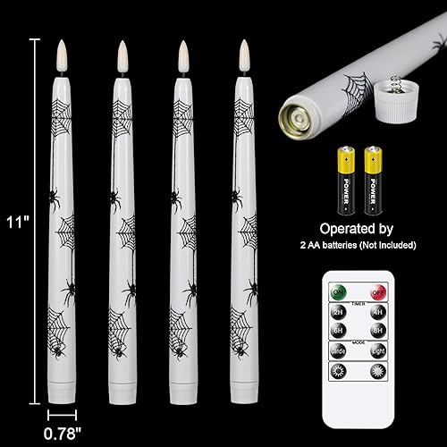 Miniatura 2 de DRomance Velas LED cónicas sin llama de araña con control remoto de 10 teclas y temporizador, funciona con pilas, mecha 3D parpadeante de plástico