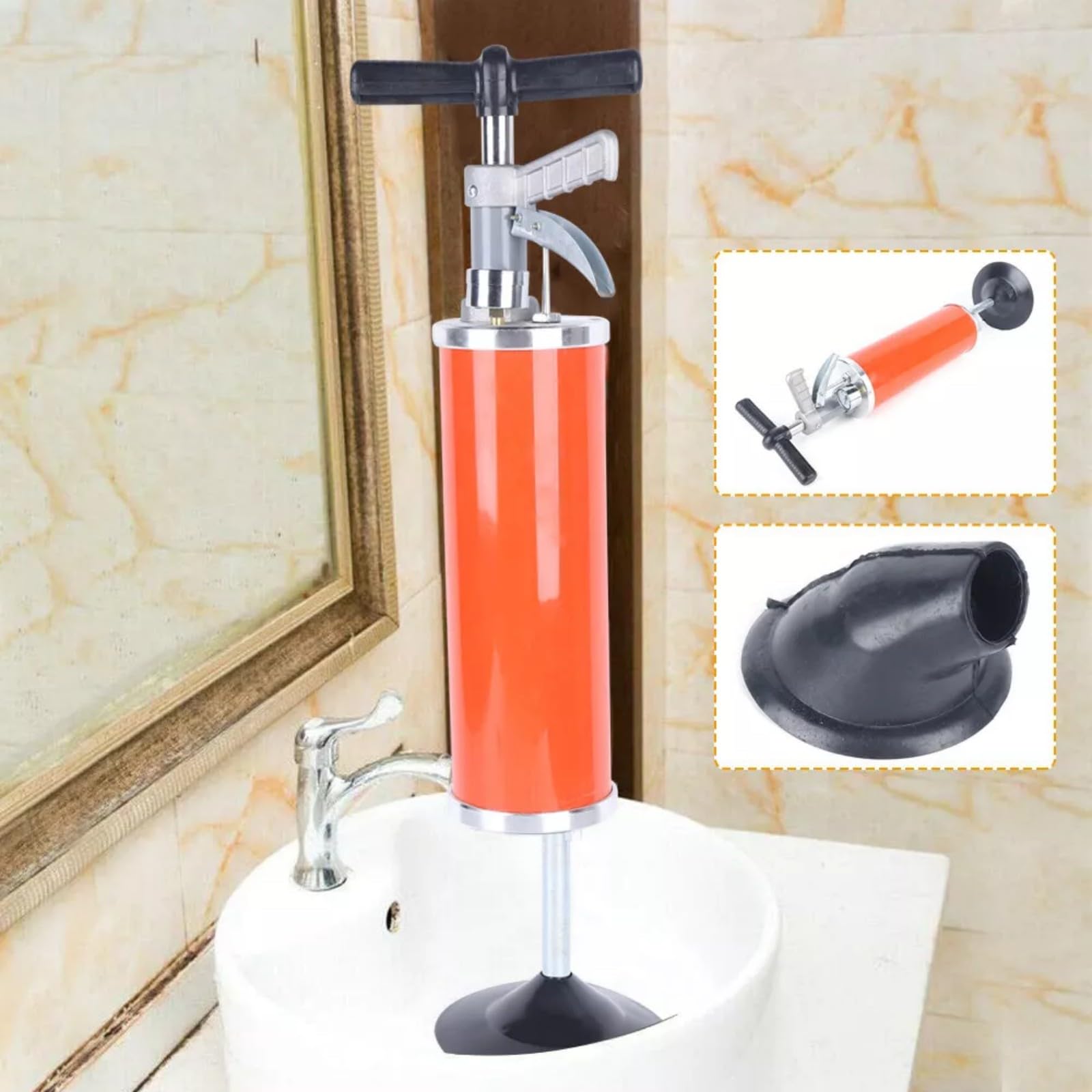 Déboucheur de canalisations à air comprimé - Nettoyeur de canalisations - Appareil de nettoyage portable à haute pression - Poussoir de lavabo manuel - Pompe à décharge d'air - Appareil de nettoyage