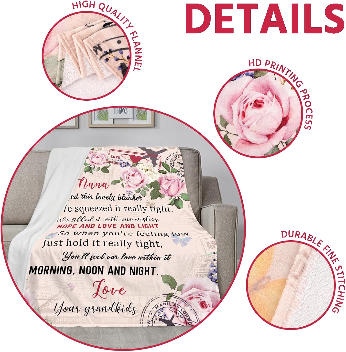 Best Grandma Blanket, Nana Throw Blanket 50" x 60", Grammy Gigi Granny Gifts Blanket from Granddkids, Birthday for Grandmother - Image 4