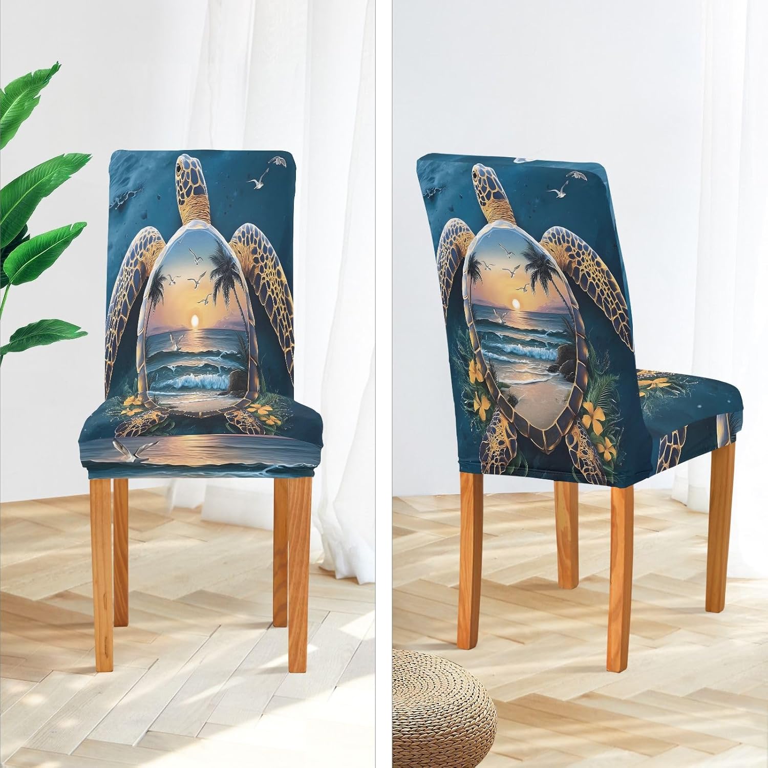 ALAZA Chair Covers for Dining Room, Sea Turtle Beach Stretch Chair Cover Sets Chair Protector Removable Washable for Ktichen Restaurant Hotel