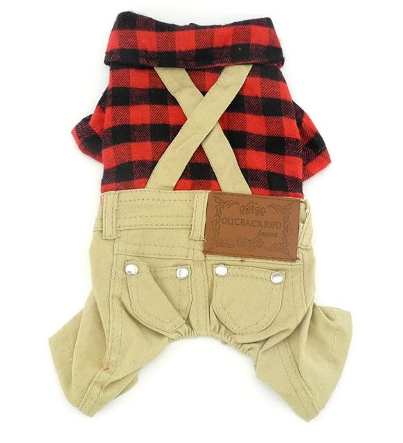 Foto 4 de 8 de Ranphy Sudadera para Perros pequeños, Camisas a Cuadros con Pantalones Caqui, Overol para Cachorros