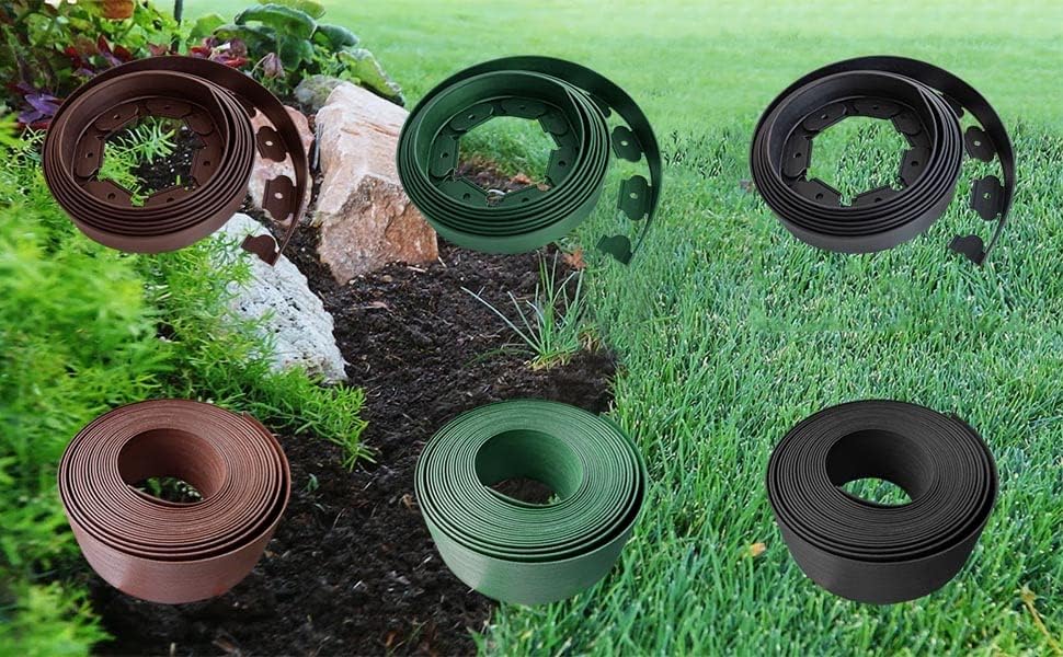 MTB Landscape Edging Coil Kit 4 Inch High Terrace Board with 24 10-inch Spikes,80 FEET, Black