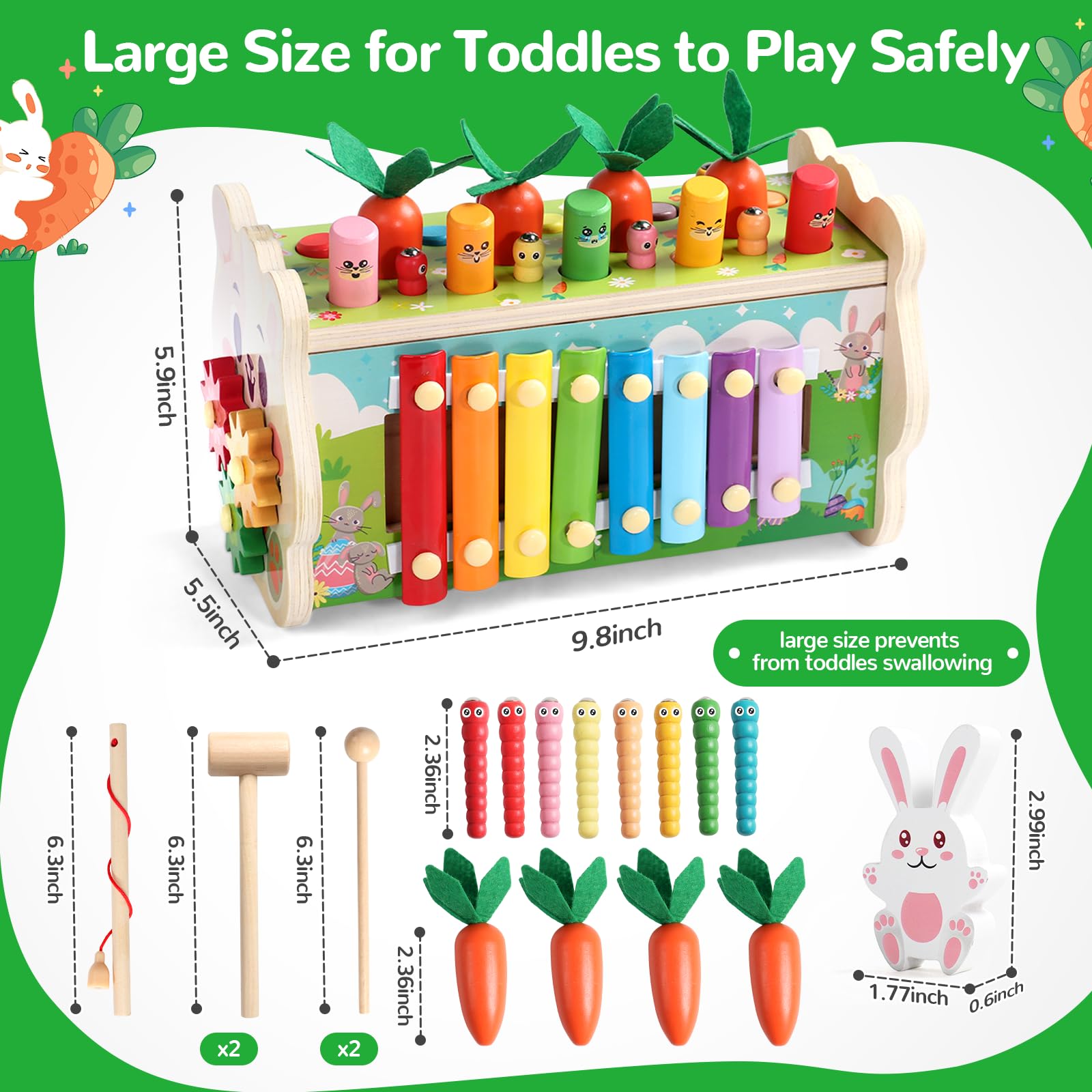 Fajiabao Montessori Spielzeug ab 1 Jahr- 7 in 1 Hammerspiel Holzspielzeug Motorikspielzeug Xylophon Kinder 1 Jahr Lernspielzeug, Kinderspielzeug Geschenk 1 2 Jahr Junge Mädchen Geschenke