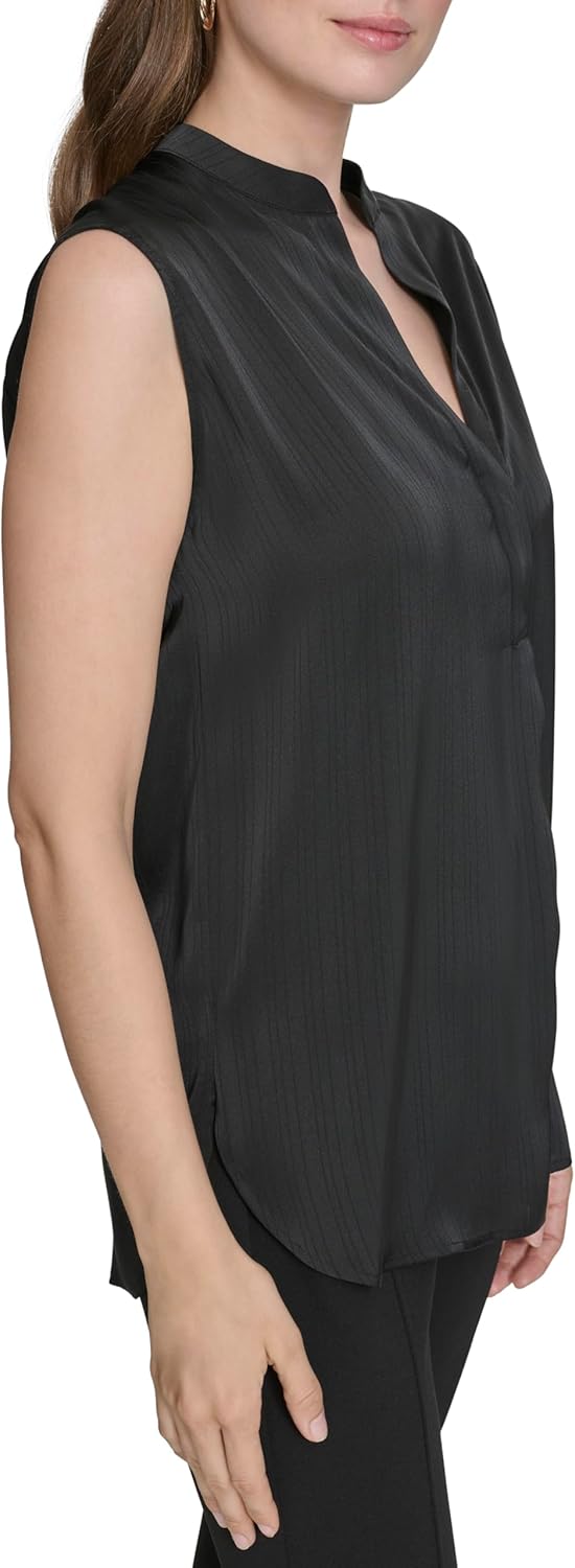 Halston Women's Solid V Neck Sleeveless Top