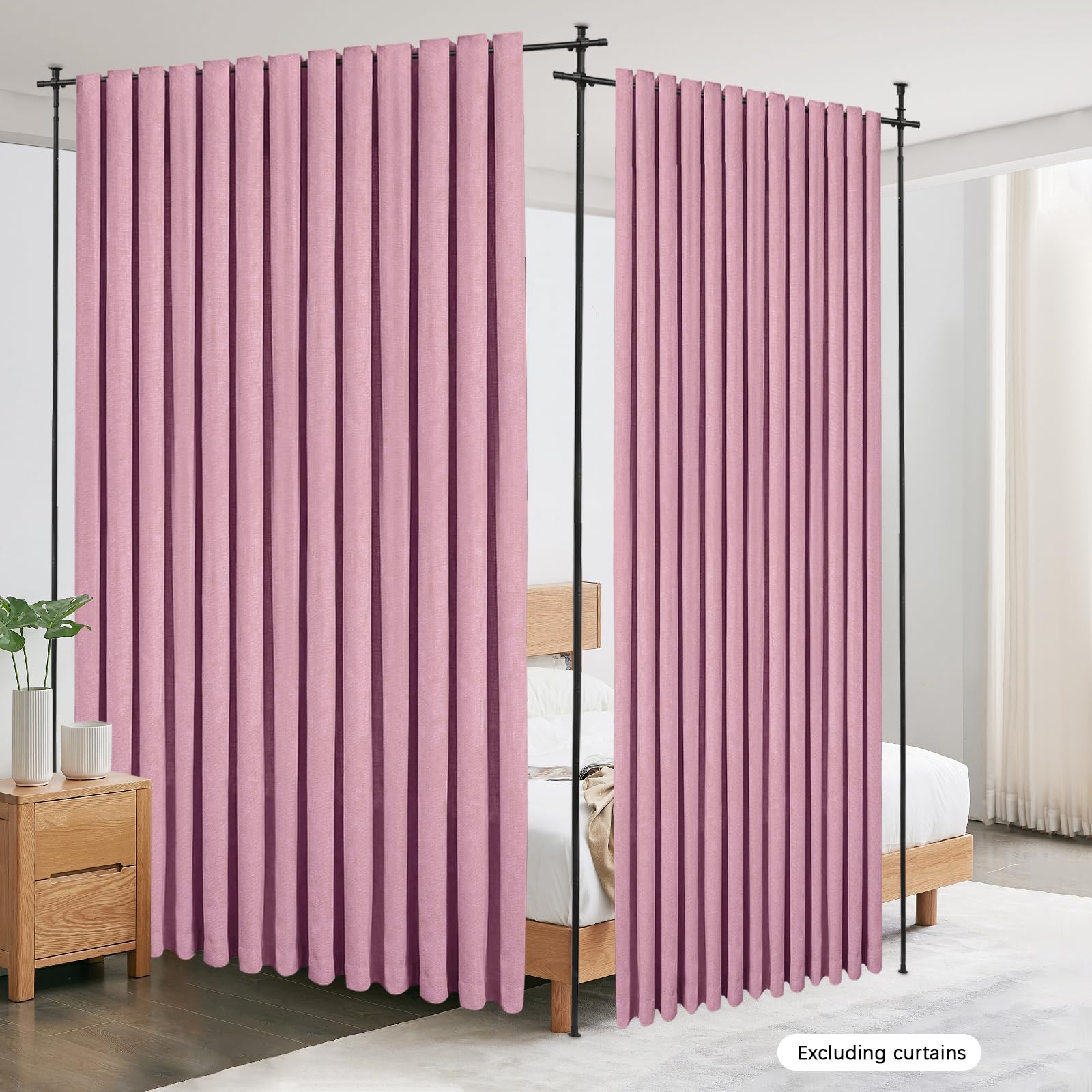 Tringle à rideaux extensible - Séparateur de pièce - Pour salon, balcon - Réglable de 1,22 à 1,83 x 1,52 à 3,81 m (L x H) - Noir