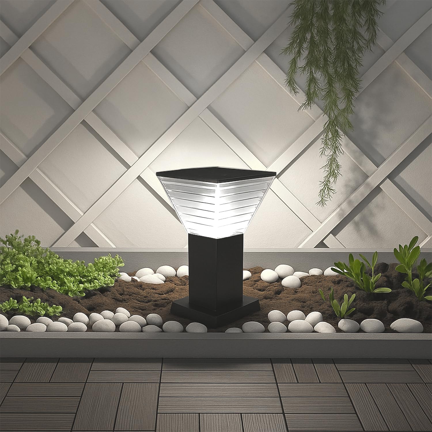 Lampe Solaire Extérieur Jardin – Borne Solaire LED 300 Lumens IP65 – 3000K/6000K – Autonomie 20h, Recharge 5h – Pour Cour, Terrasse, Allée – Aluminium Résistant (Carré, 40 CM)