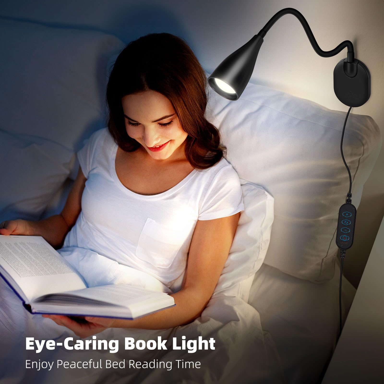 LiFMIRA LED-Nachttisch-Leselampe zur Wandmontage, mit USB-Ladeanschluss, 10-stufig dimmbar und verstellbar, 5 Farben, Plug-in-Nachtlampe für Bücher im Bett, augenschonende Schlafzimmerbeleuchtung