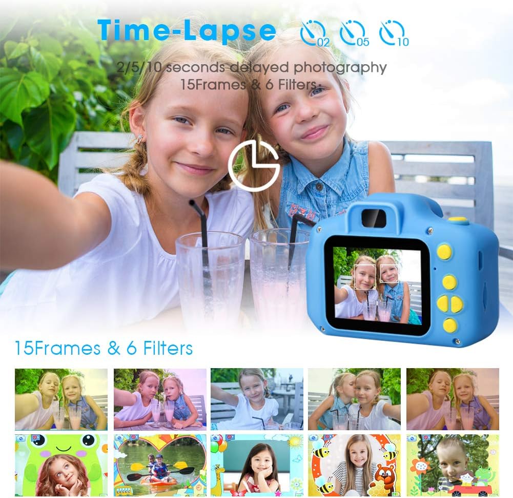 Desuccus Kids Camera Toddler Toys Christmas Birthday Gifts for Boys and Girls Kids Toys 3-9 Year Old HD Video Digital Video Camera for Toddler 5 Puzzle Games with 32GB SD Card (Blue) : Toys & Games