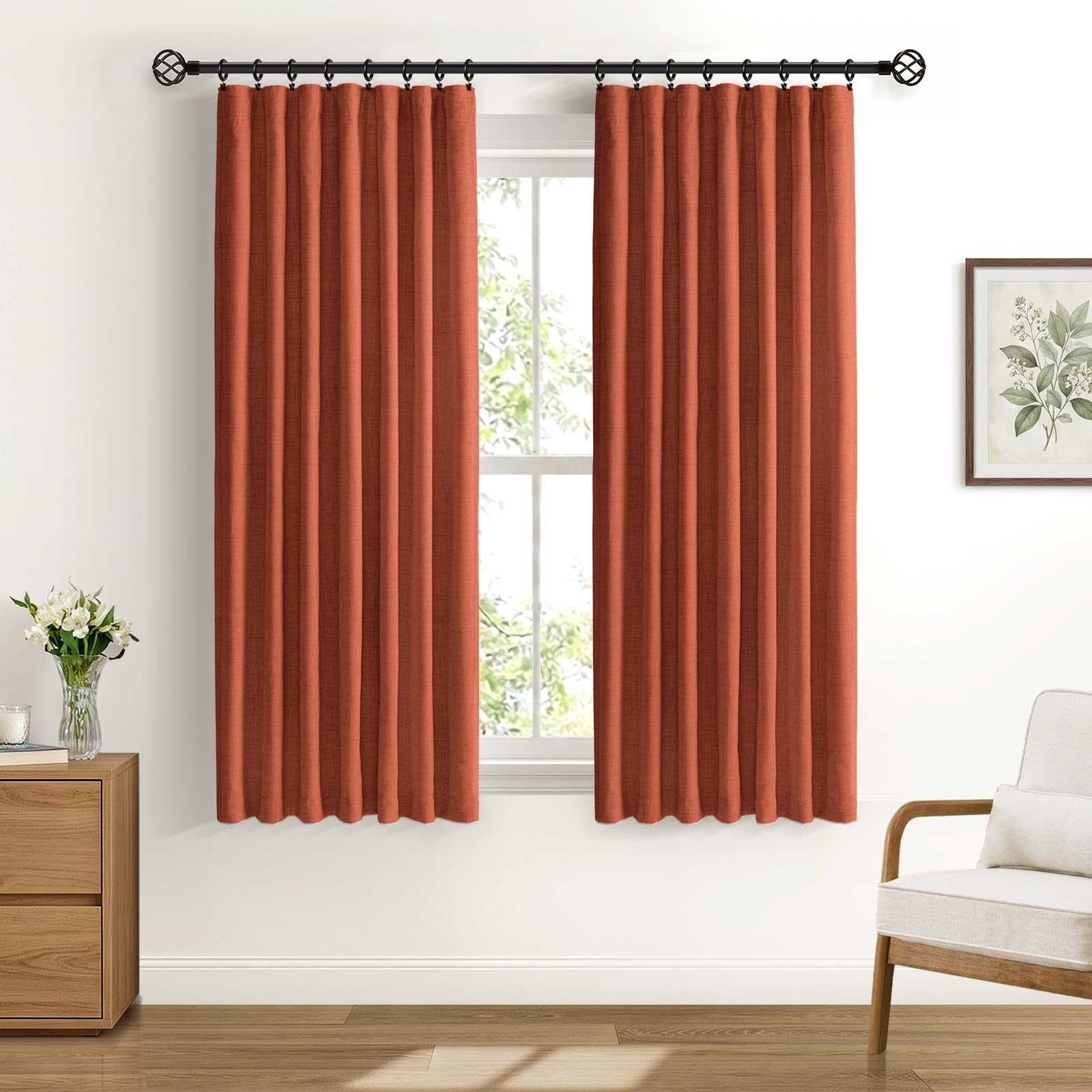 Lot de 2 rideaux 100 % occultants pour chambre à coucher, rideaux en faux lin à isolation thermique avec anneaux à clip et passe-tringle, pour salon ou salon (127 x 160 cm, orange)