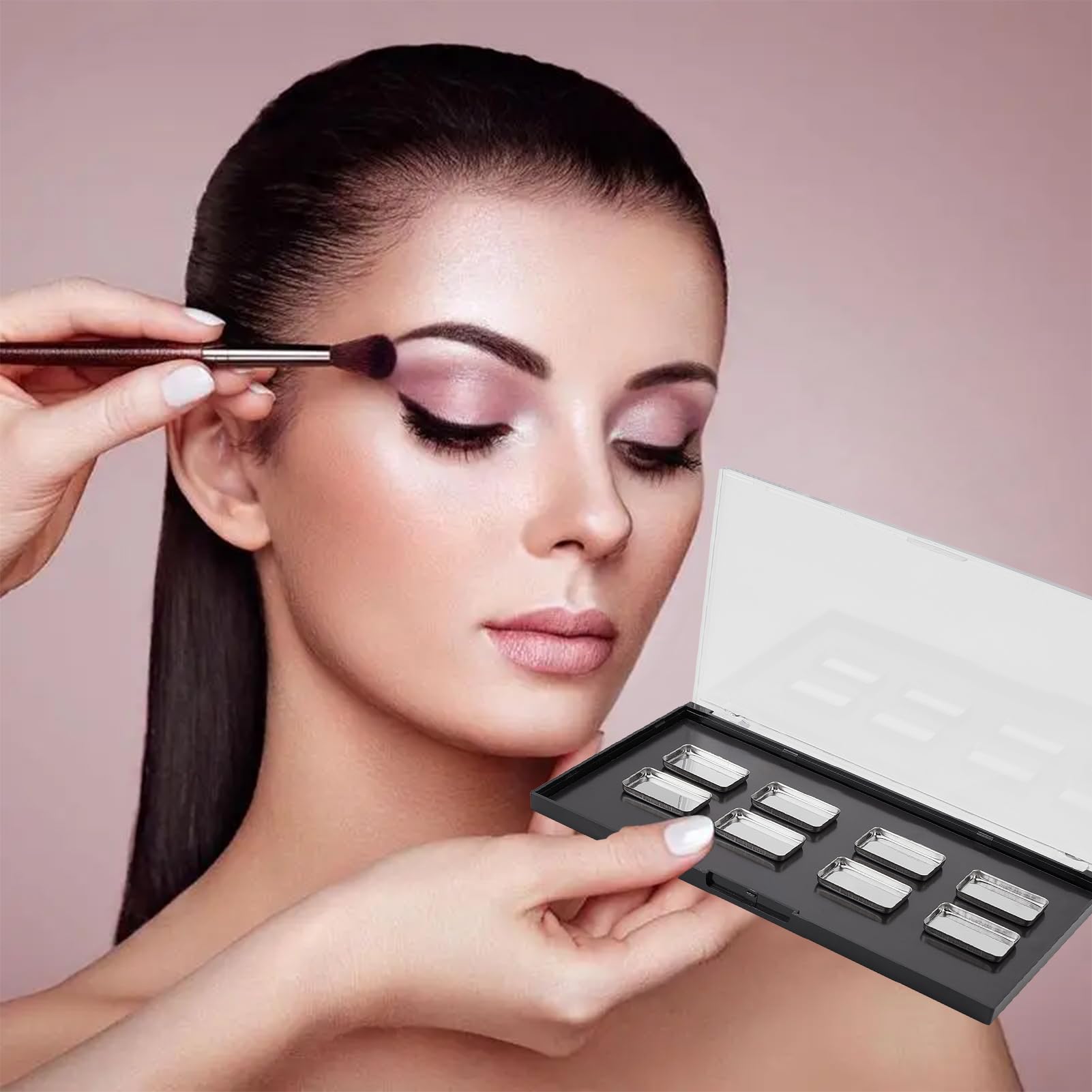 NICENEEDED 3 Paquete de Paleta de Maquillaje Magnética de 7.5 x 3.9 x 0.2 Pulgadas con Tapa Transparente, Caja de Almacenamiento Rectangular para Placas Dosificadoras de Maquillaje