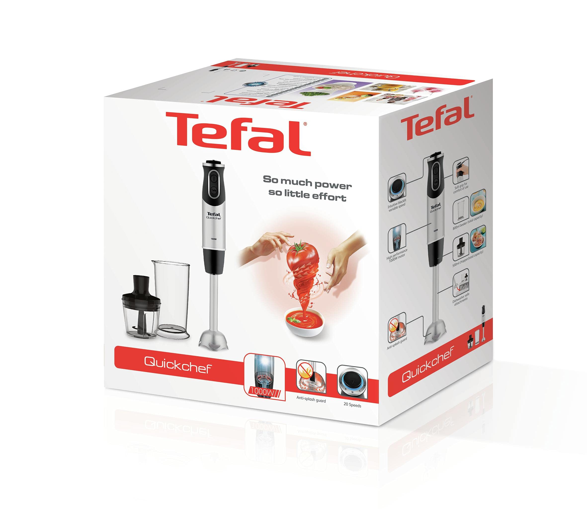Tefal HB6598 blender 0,8 L Mélangeur par immersion 1000 W Noir, Acier inoxydable