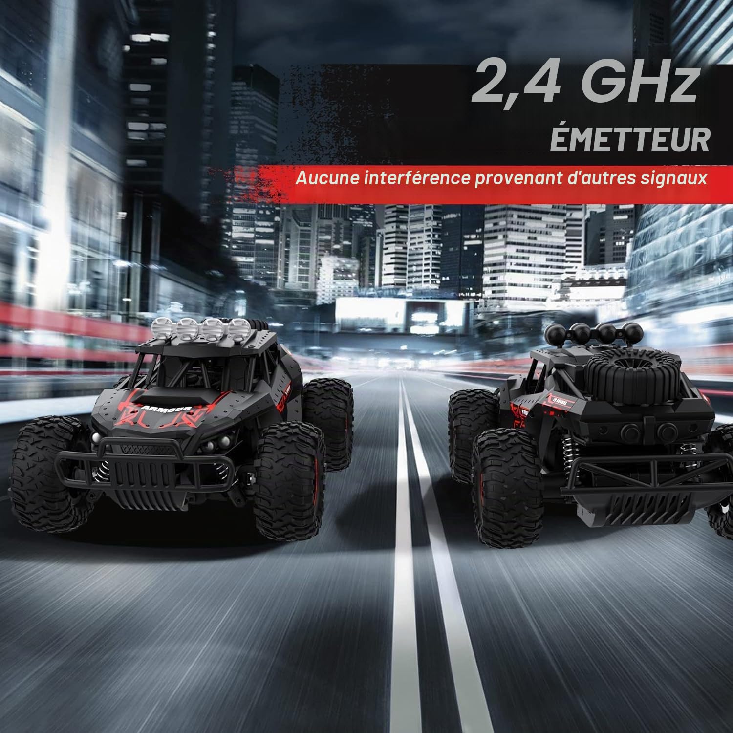 Voiture Télécommandée 1:16 Échelle 2,4GHz RC Buggy Tout-Terrain 25KM/H 2 Batteries 70 Minutes Voiture de Course Crawler Truck - Jouet Cadeau pour Enfants