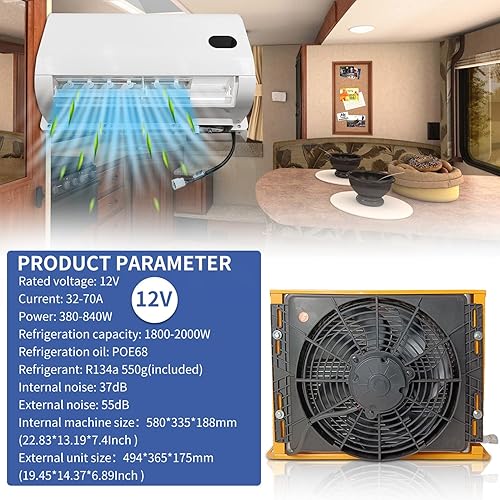 Miniatura 25 de Aire acondicionado dividido universal Nueva energía eléctrica automotriz AC unidad 12V 6600 BTU para camiones, semircamiones, RV, furgoneta