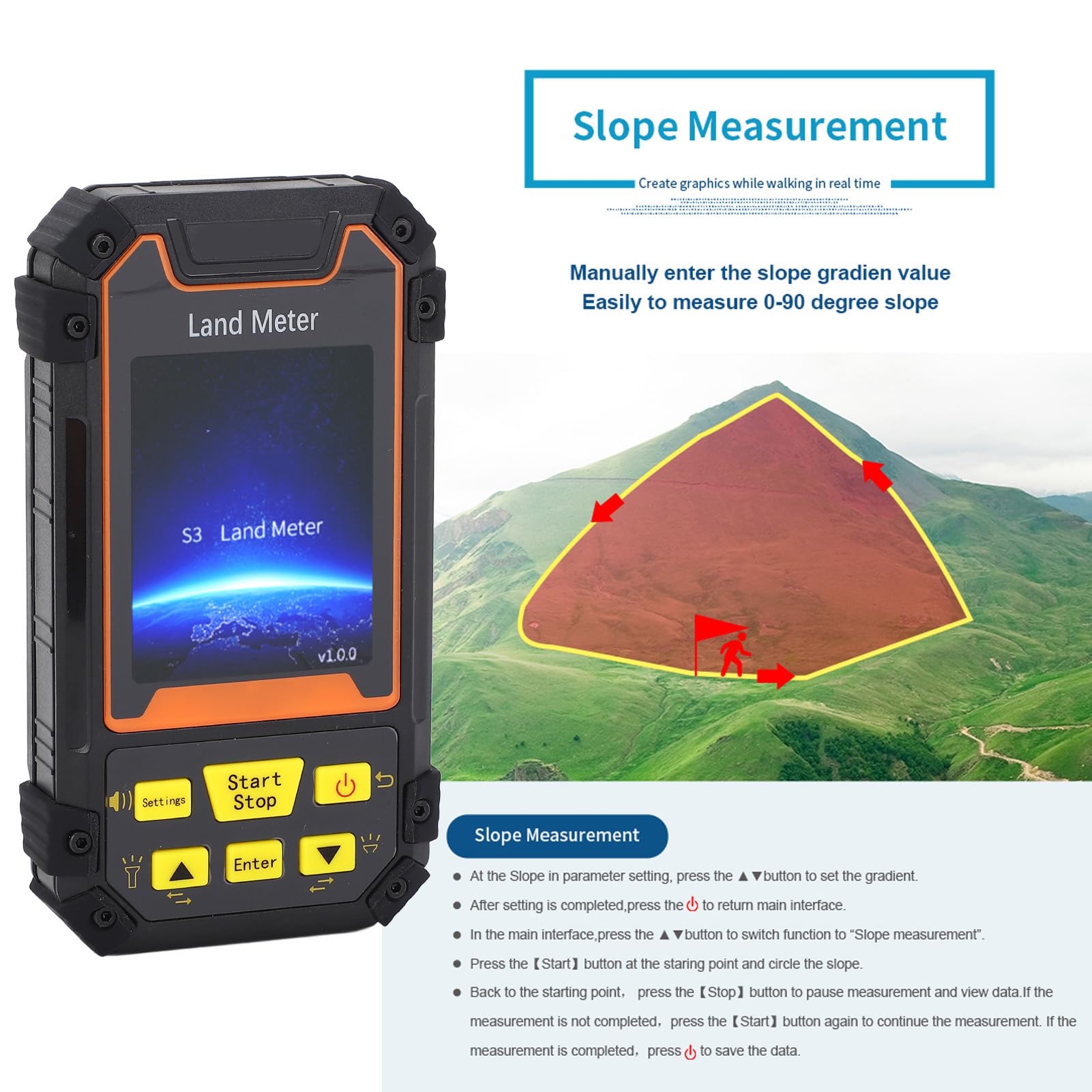 Traccia di navigazione GPS portatile ZL 180 Misuratore di area terrestre Display 2, 4 pollici Rilevamento del terreno 100 240 V Strumento di misurazione del display con GPS ad alta(EU Plug