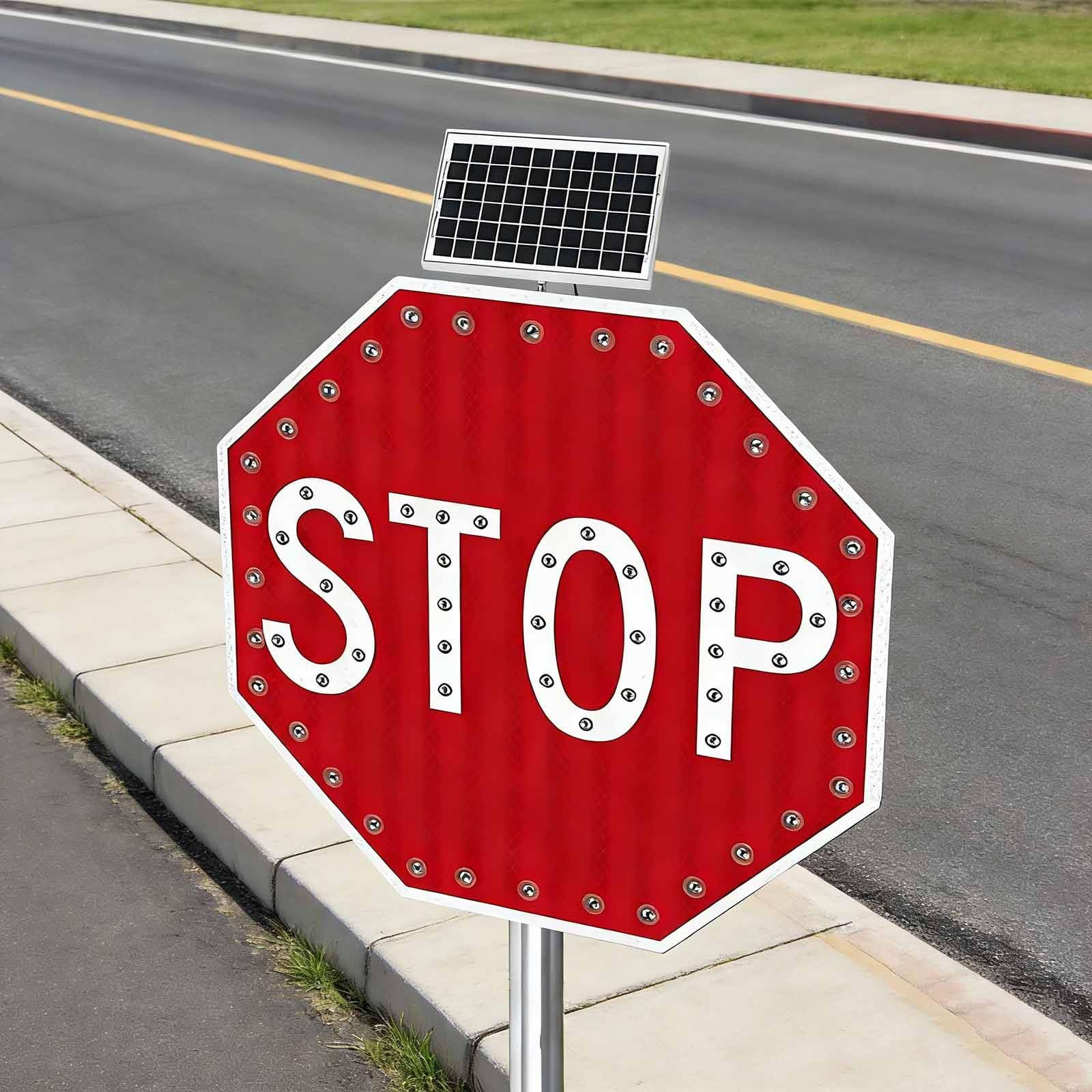 Señal de parada LED solar intermitente, IP66 impermeable, señal de seguridad vial de 24 pulgadas para entrada y estacionamiento