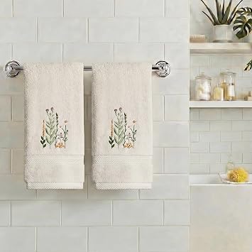 Artoid Mode 2 Pcs Beige Wildflower Floral Embroidered Hand Towels for Bathroom, 100% Cotton Soft Absorbent Farmhouse Decor Towels, 13.7 x 29.5 Inch